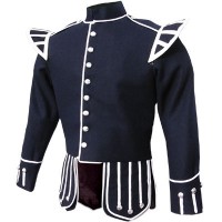 Navy Blue Pipe Band Doublet Silver Piping